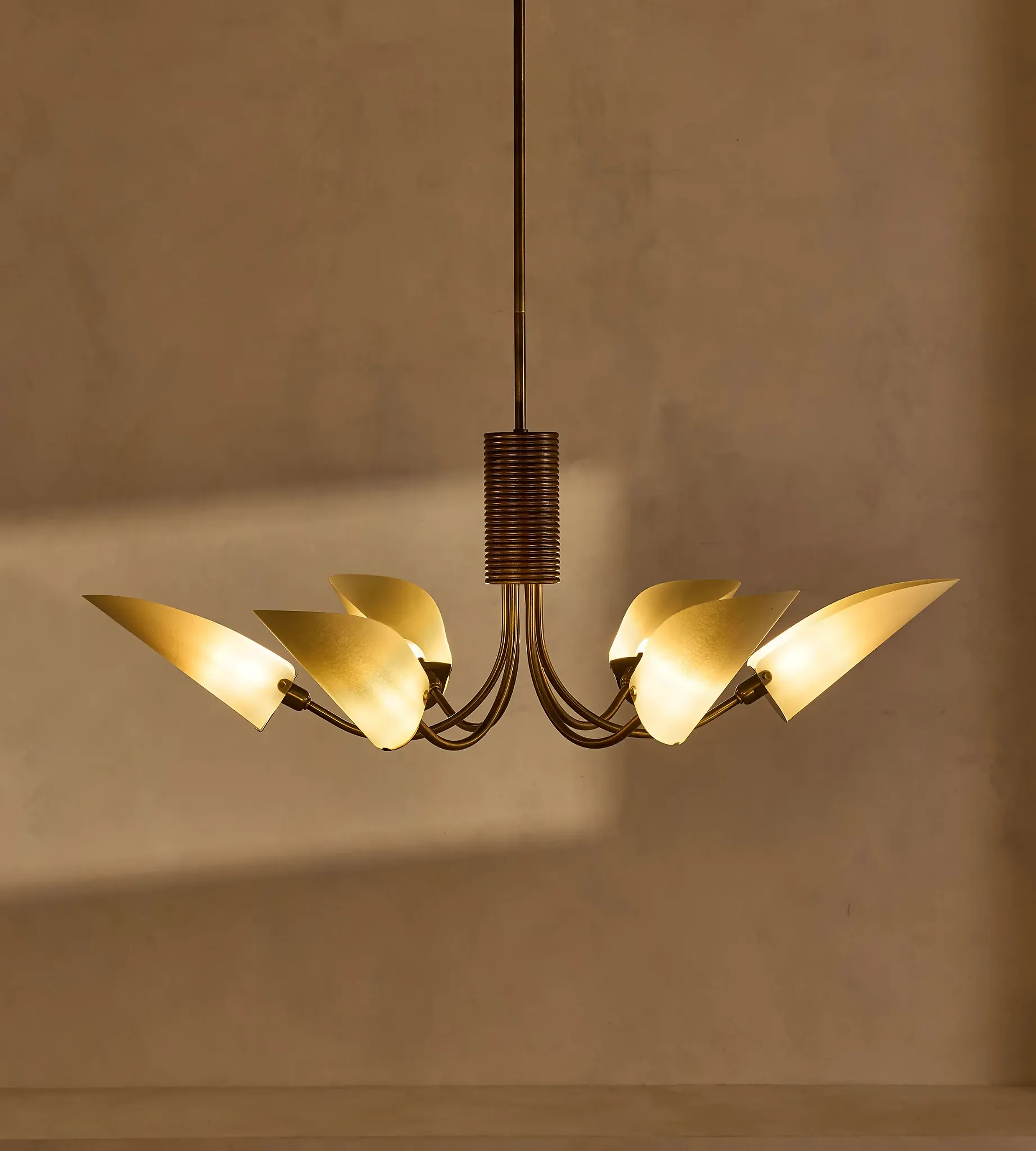 SCULPTURAL BRASS & FABRIC 6-LIGHT CHANDELIER