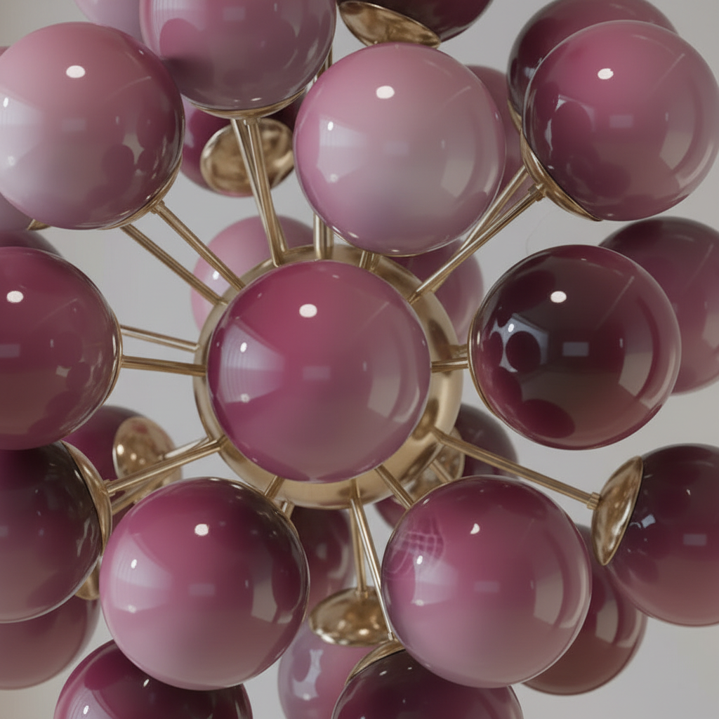 Cherry Murano Glass Globe Chandelier in Gold Iron | Luxury Modern Ceiling Light for Bedroom & Living Room