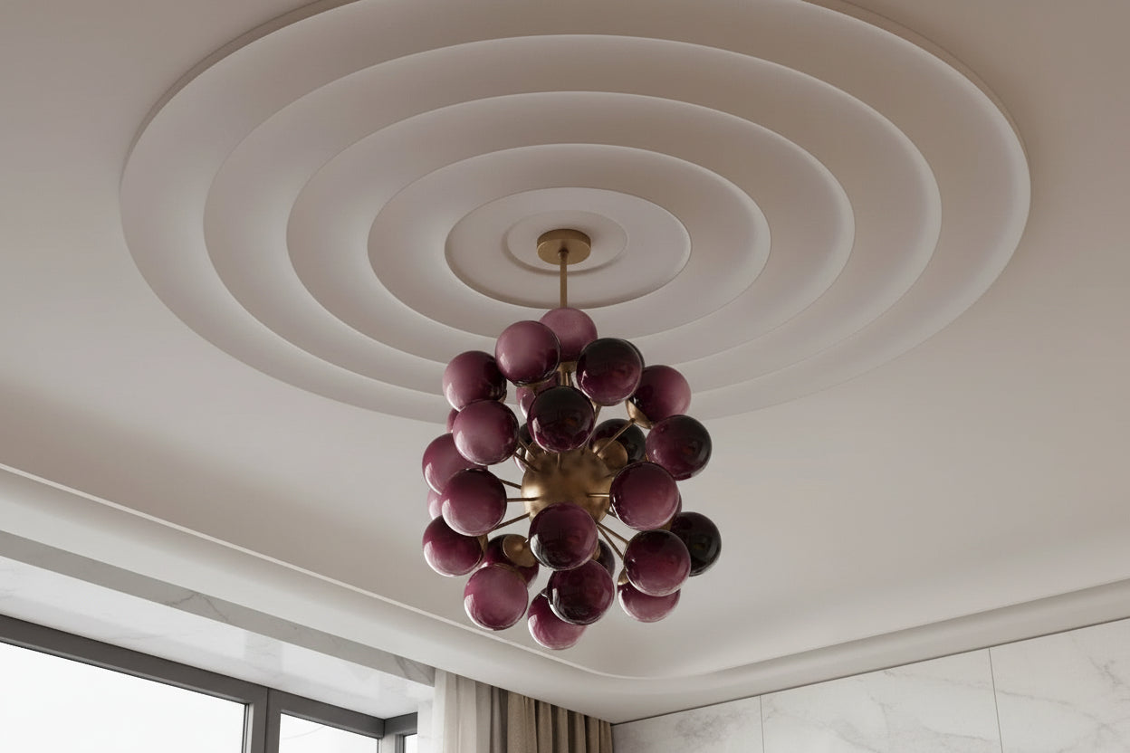 Cherry Murano Glass Globe Chandelier in Gold Iron | Luxury Modern Ceiling Light for Bedroom & Living Room