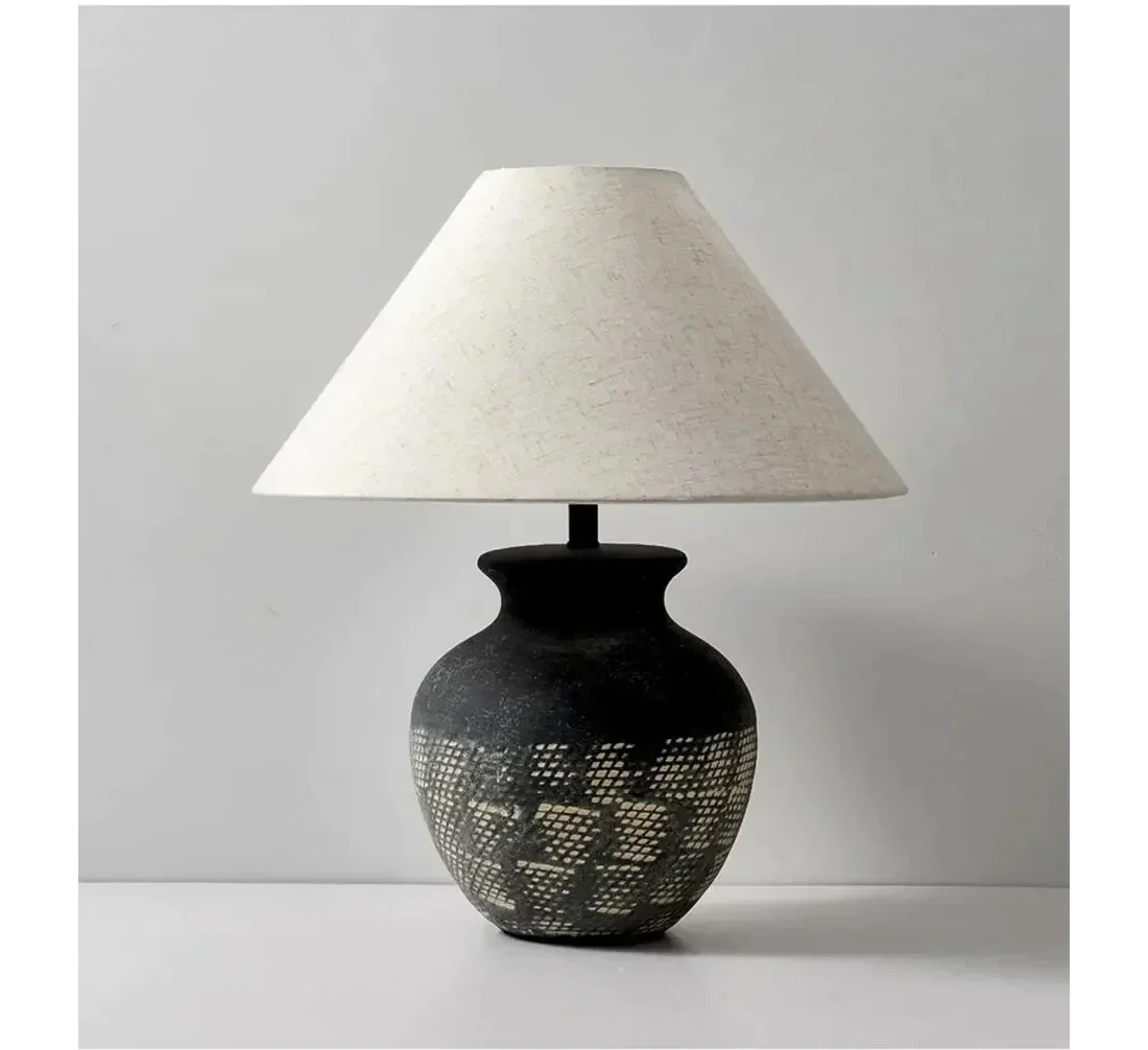 Ceramic Table Lamp 52cm | Japandi Chrome-detail Bedside with Fabric Shade Minimalist Bedroom & Living Casalolalights