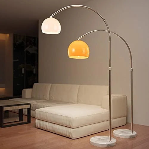Chrome Arc Floor Lamp Marble Base | 50cm Reach Orange or White Shade E26/e27 Dimmable Option Casalola Lights Luxury