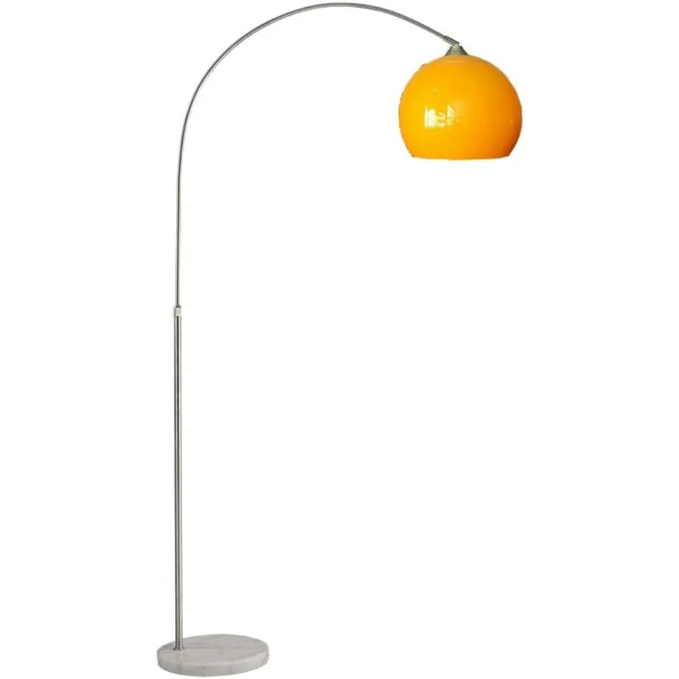 Chrome Arc Floor Lamp Marble Base | 50cm Reach Orange or White Shade E26/e27 Dimmable Option Casalola Lights Luxury