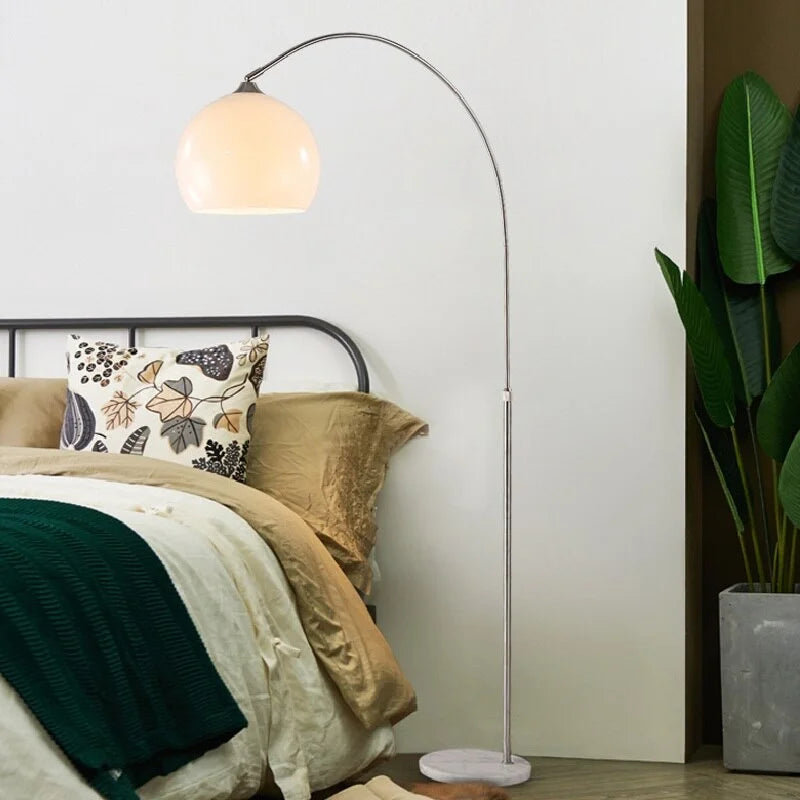 Chrome Arc Floor Lamp Marble Base | 50cm Reach Orange or White Shade E26/e27 Dimmable Option Casalola Lights Luxury