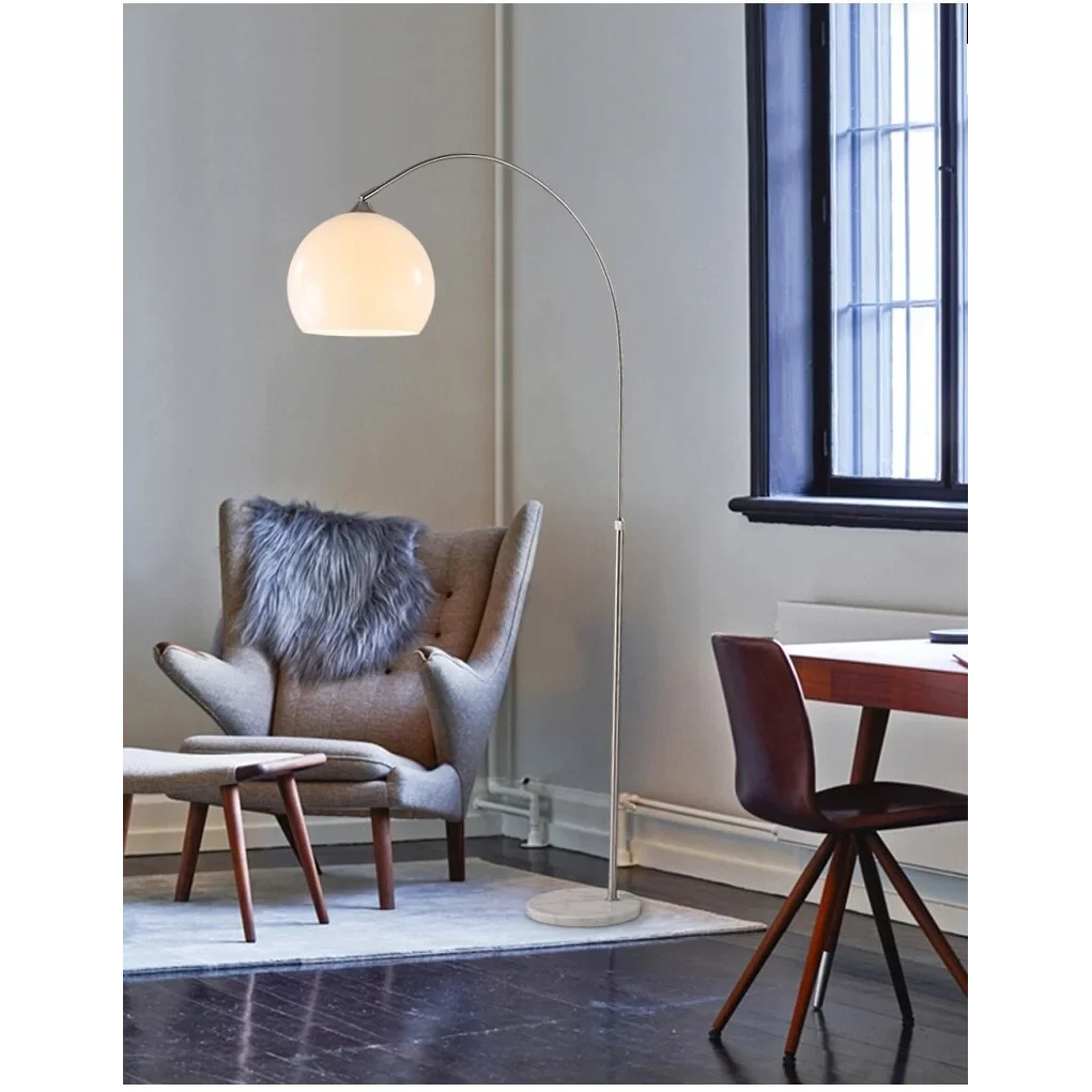 Chrome Arc Floor Lamp Marble Base | 50cm Reach Orange or White Shade E26/e27 Dimmable Option Casalola Lights Luxury