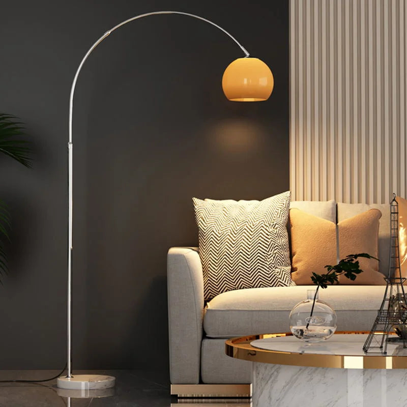 Chrome Arc Floor Lamp Marble Base | 50cm Reach Orange or White Shade E26/e27 Dimmable Option Casalola Lights Luxury
