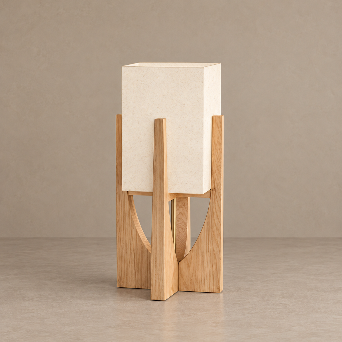 Small 52 cm CL4255 ash lamp switched off, with an open-top shade and light wood base.