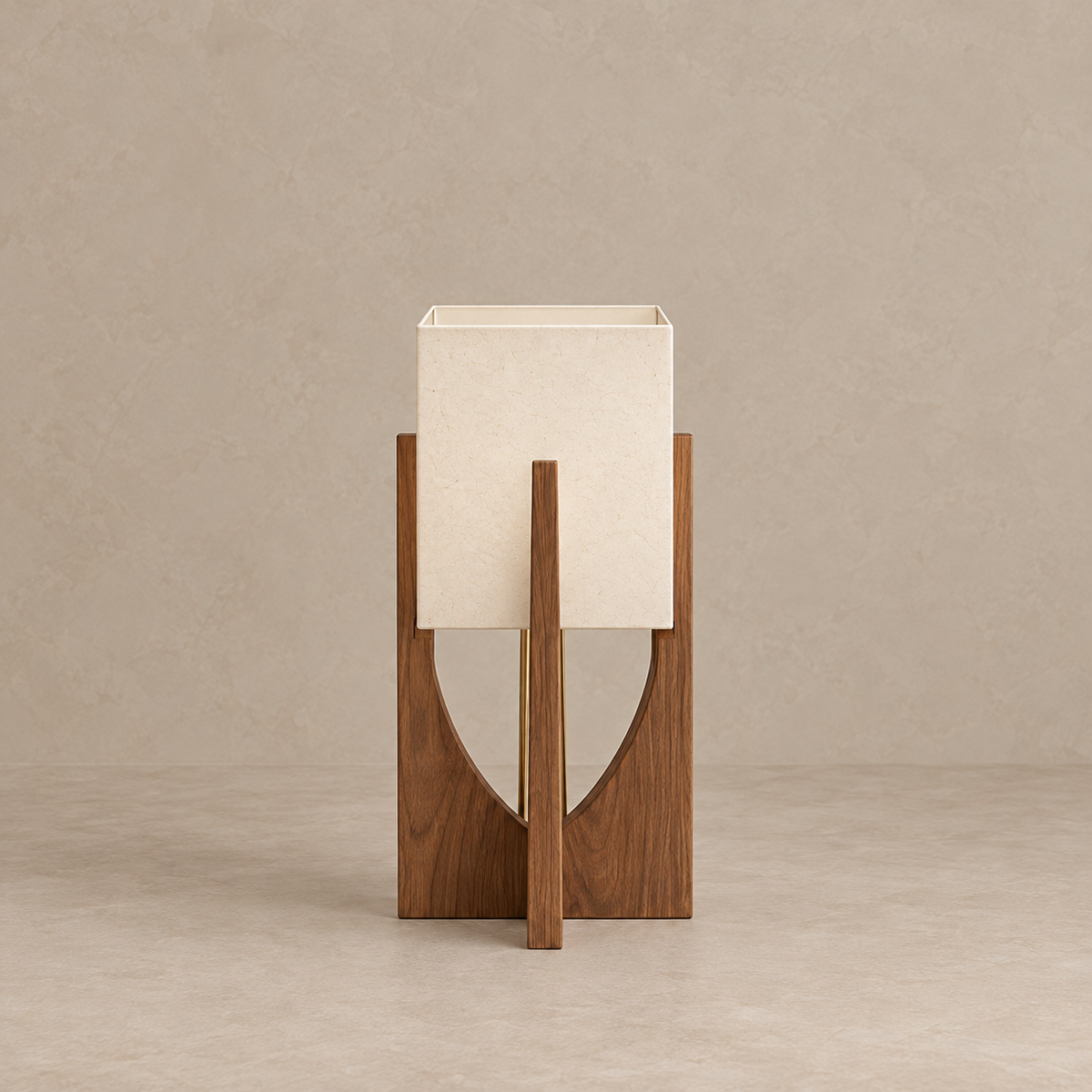 Small 52 cm CL4255 walnut lamp with a cream rectangular shade and compact crossed frame.