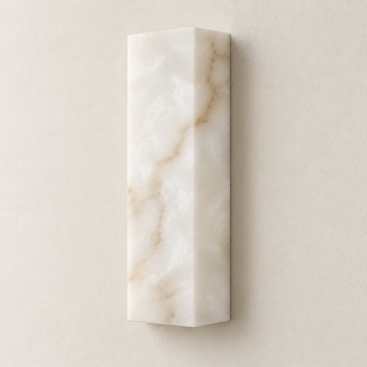 Large CLAW025 alabaster column wall lamp, unlit in an angled view.