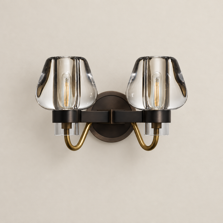 Double Crystal Glass & Brass Wall Sconce