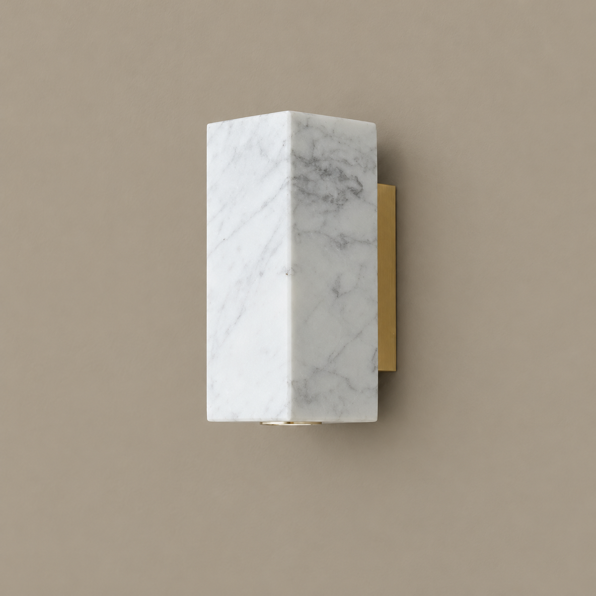Marble block and brass wall sconce, white square version, unlit