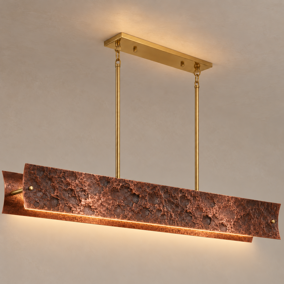 Matera Horizon lit between its textured red copper panels