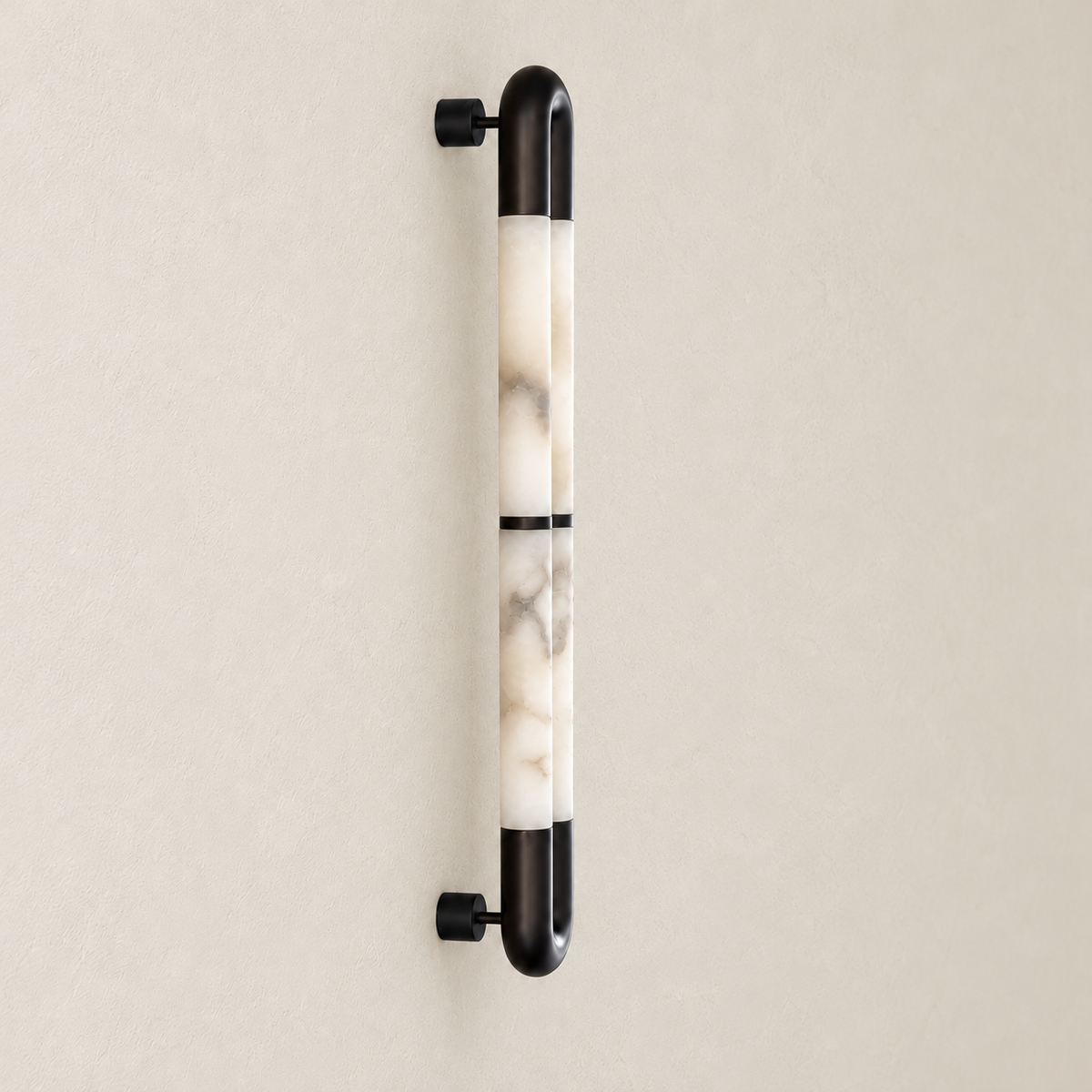 Side view of the alabaster oval wall sconce, showing its two projecting wall mounts.