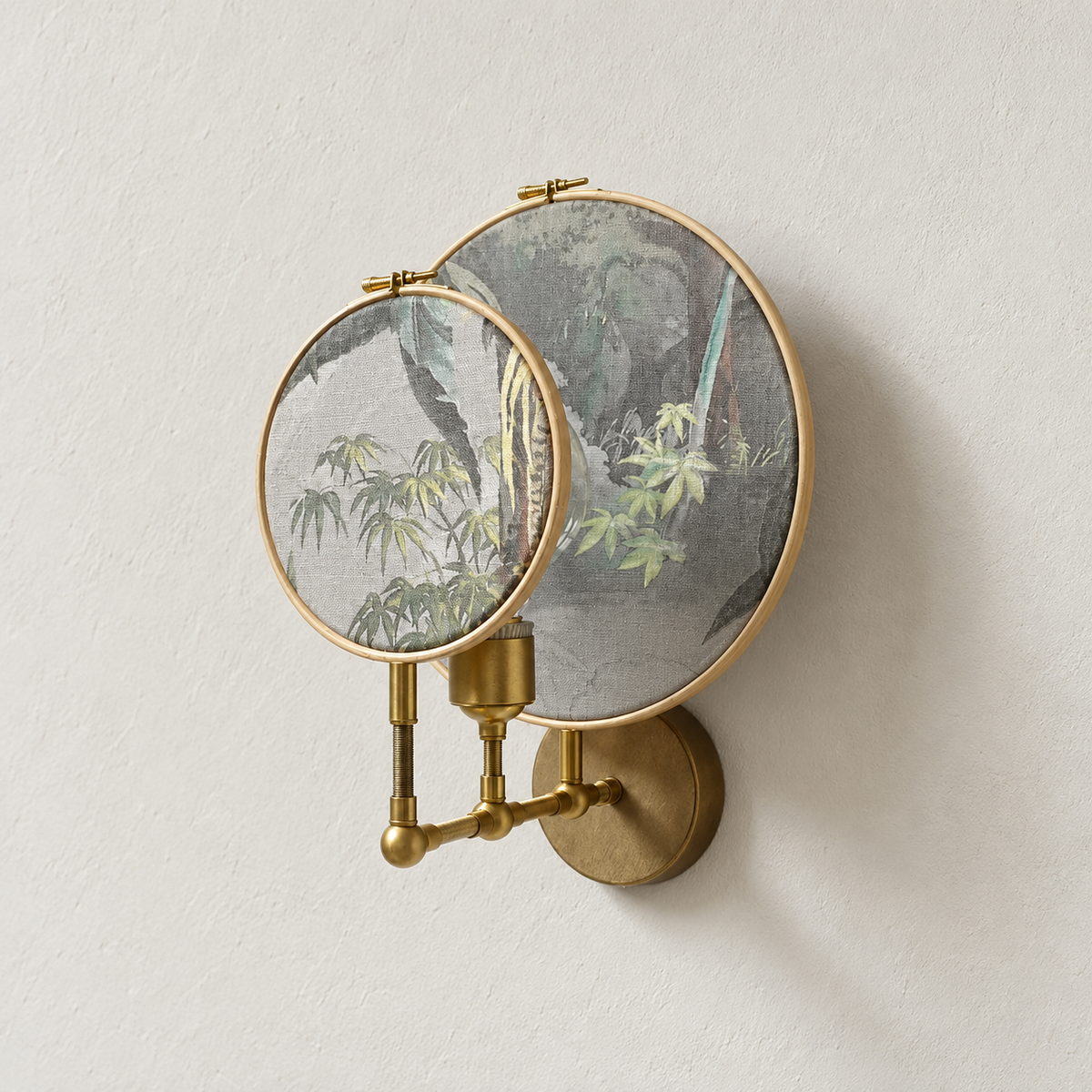 Grey botanical Luce di Rame single wall sconce on an ivory background.