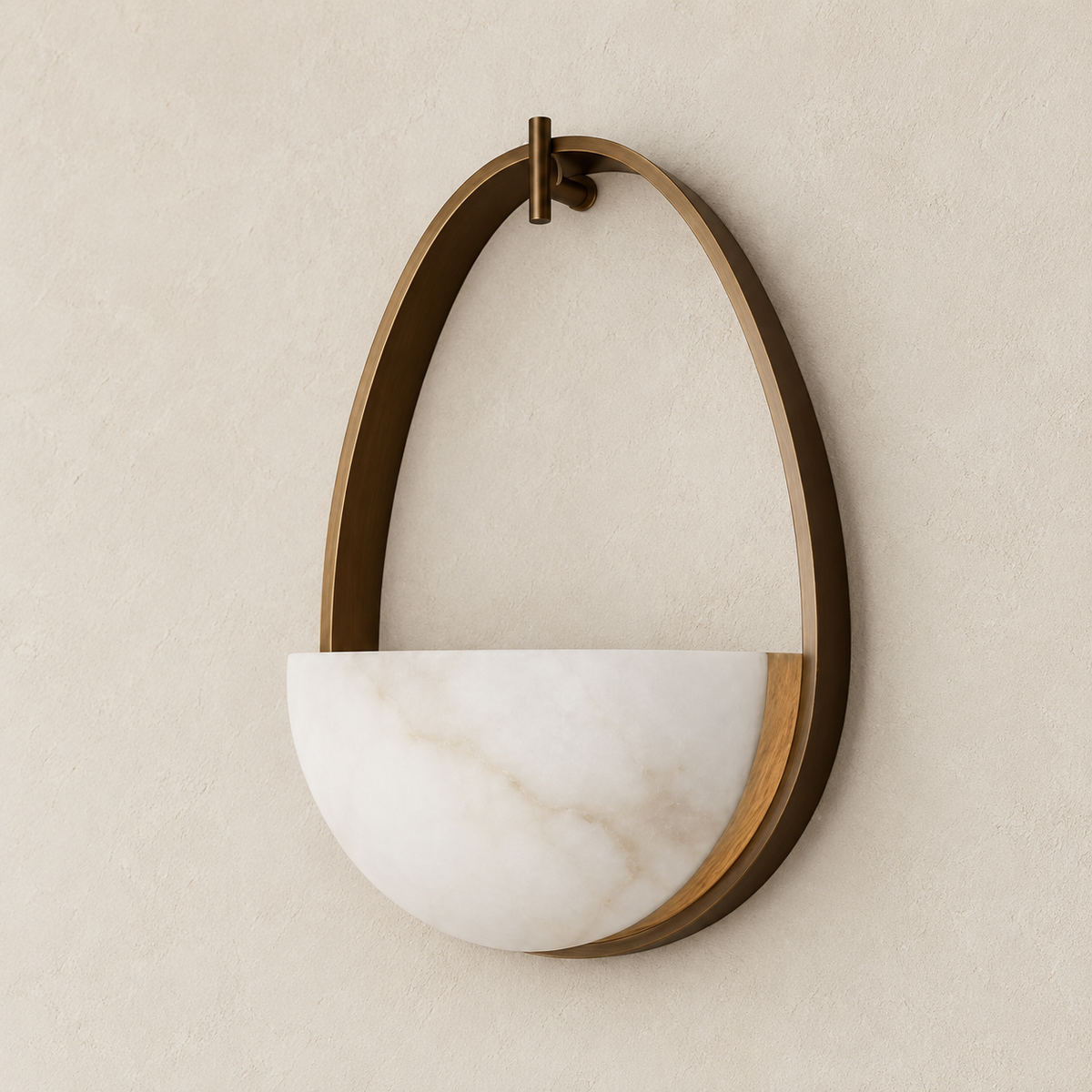 Half Moon Alabaster & Bronze Wall Sconce