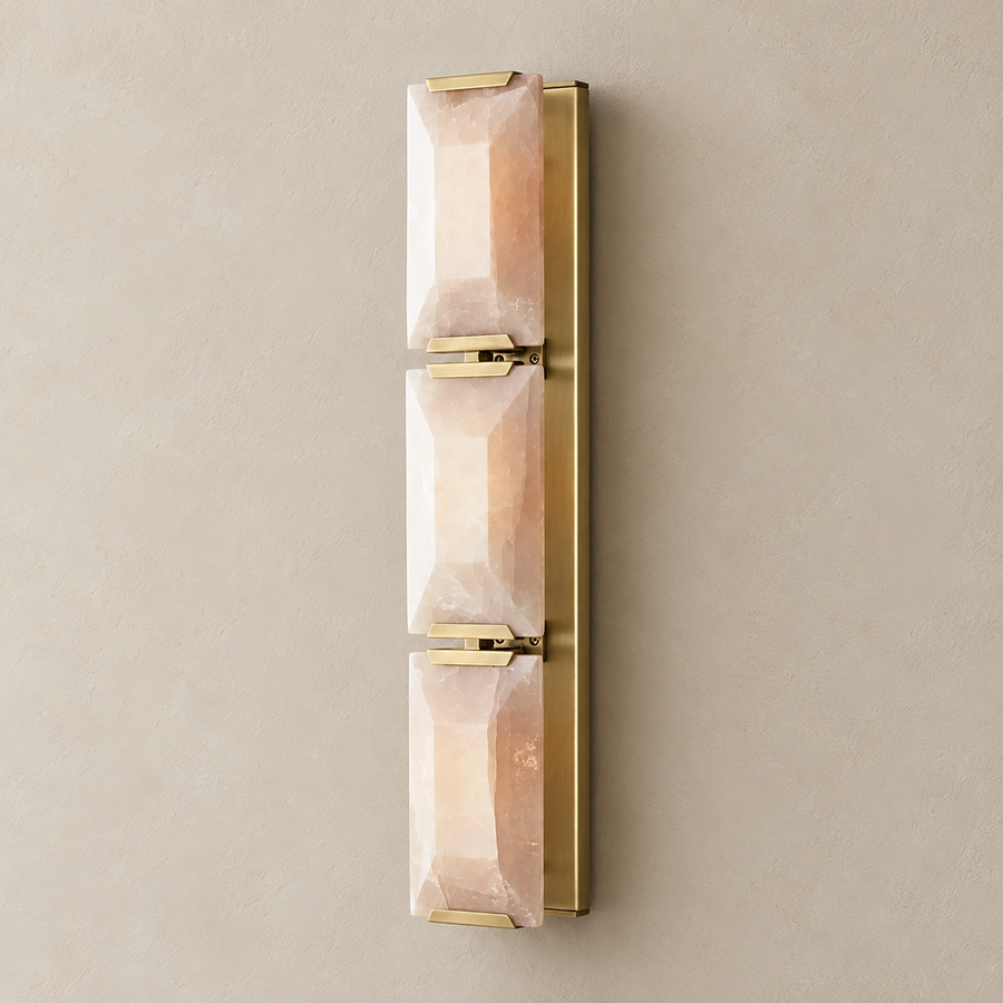 Gold Triple Calcite & Brass Wall Sconce