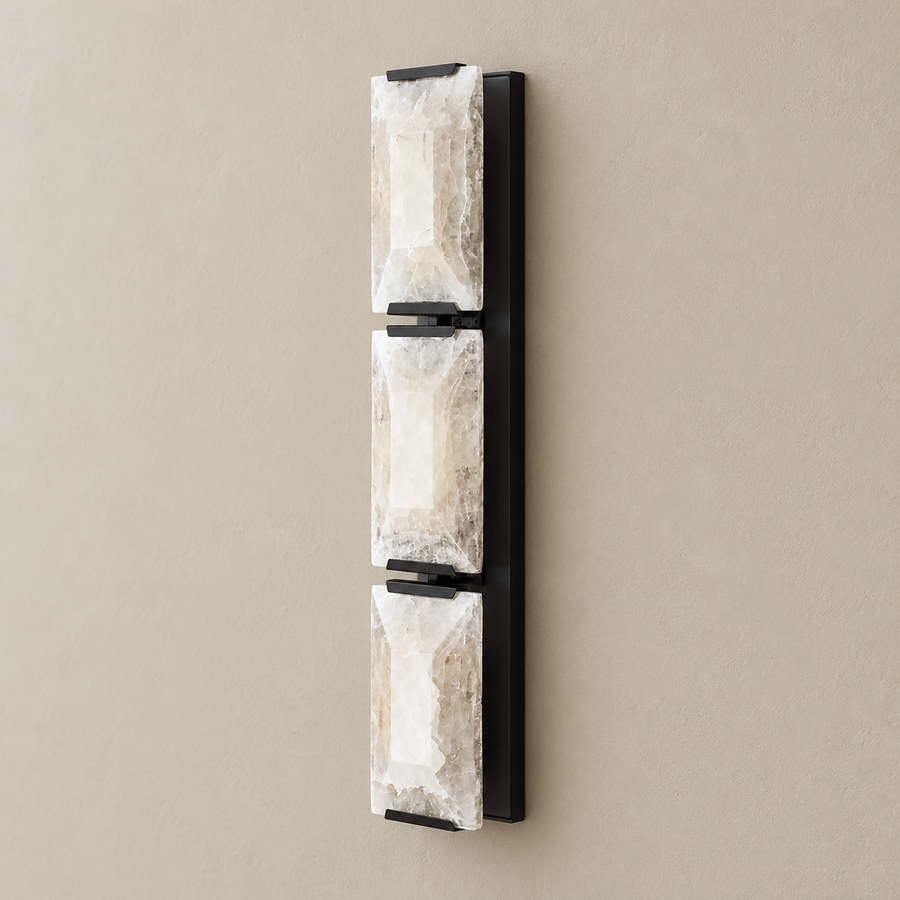 Black Triple Calcite & Stainless Steel Wall Sconce