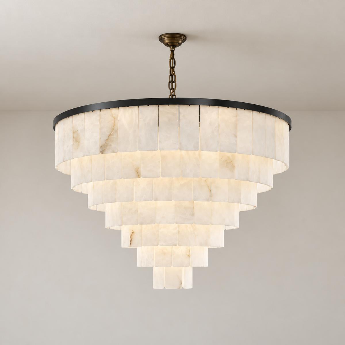 110 cm black alabaster chandelier with 7 tiers, unlit.