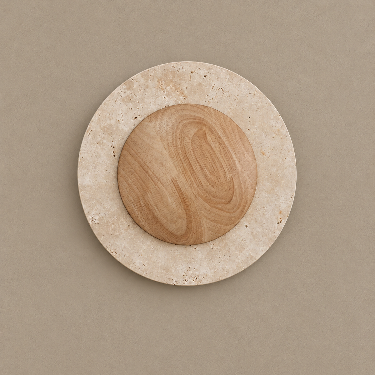 LAMPADA DA PARETE ROTONDA IN LEGNO DI TRAVERTINO
