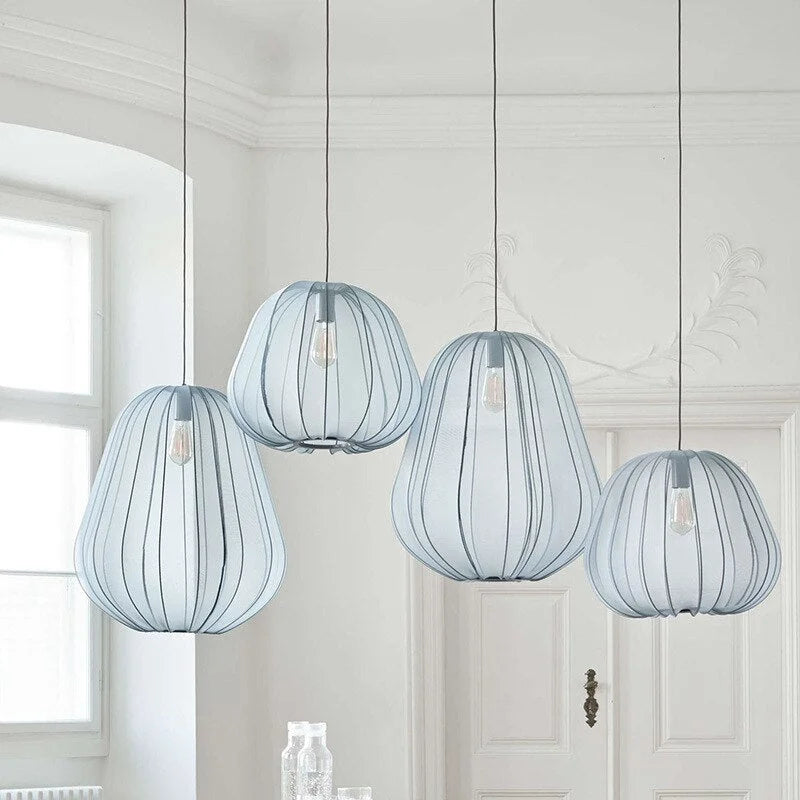 Cocoon Iron Mesh Pendant Light | Luxurious Minimalist White Fabric Lampshade | Elegant Interiors