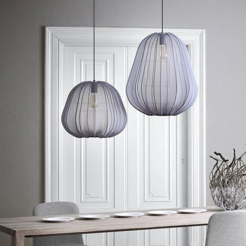 Cocoon Iron Mesh Pendant Light | Luxurious Minimalist White Fabric Lampshade | Elegant Interiors