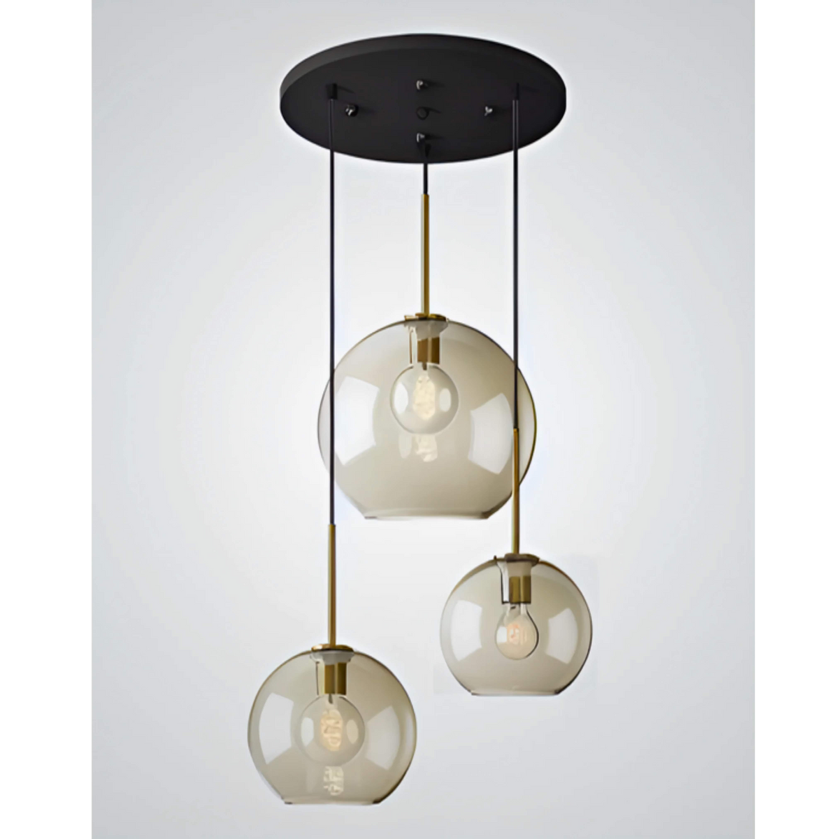 LÁMPARA COLGANTE REDONDA MODERNA DE CRISTAL COLOR COGNAC DE 3 LUCES