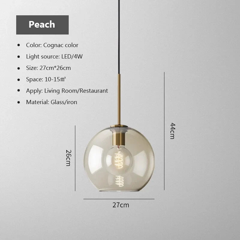 Cognac Glass Pendant Light for Kitchen Island | Solid Brass Frame Five Shapes 18 to 28 Cm (7 11″) Casalola Lights
