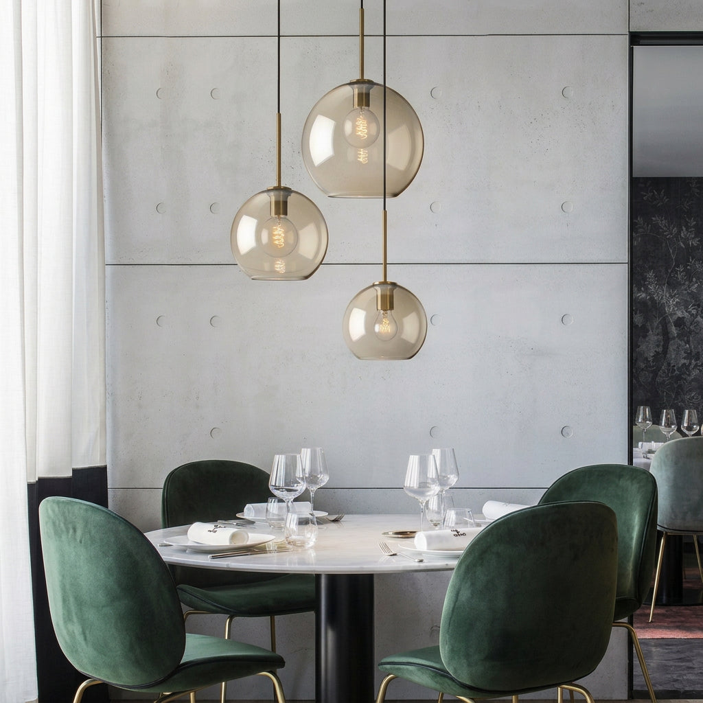 Cognac Glass Pendant Light for Kitchen Island | Solid Brass Frame Five Shapes 18 to 28 Cm (7 11″) Casalola Lights