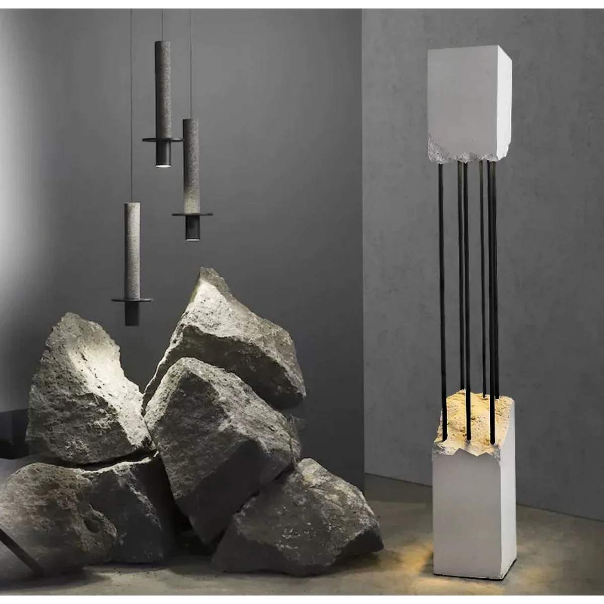 Cement Floor Lamp 148cm | Sculptural Stone & Steel Column Brutalist Minimalist Living Room Casalolalights Luxury Lamps