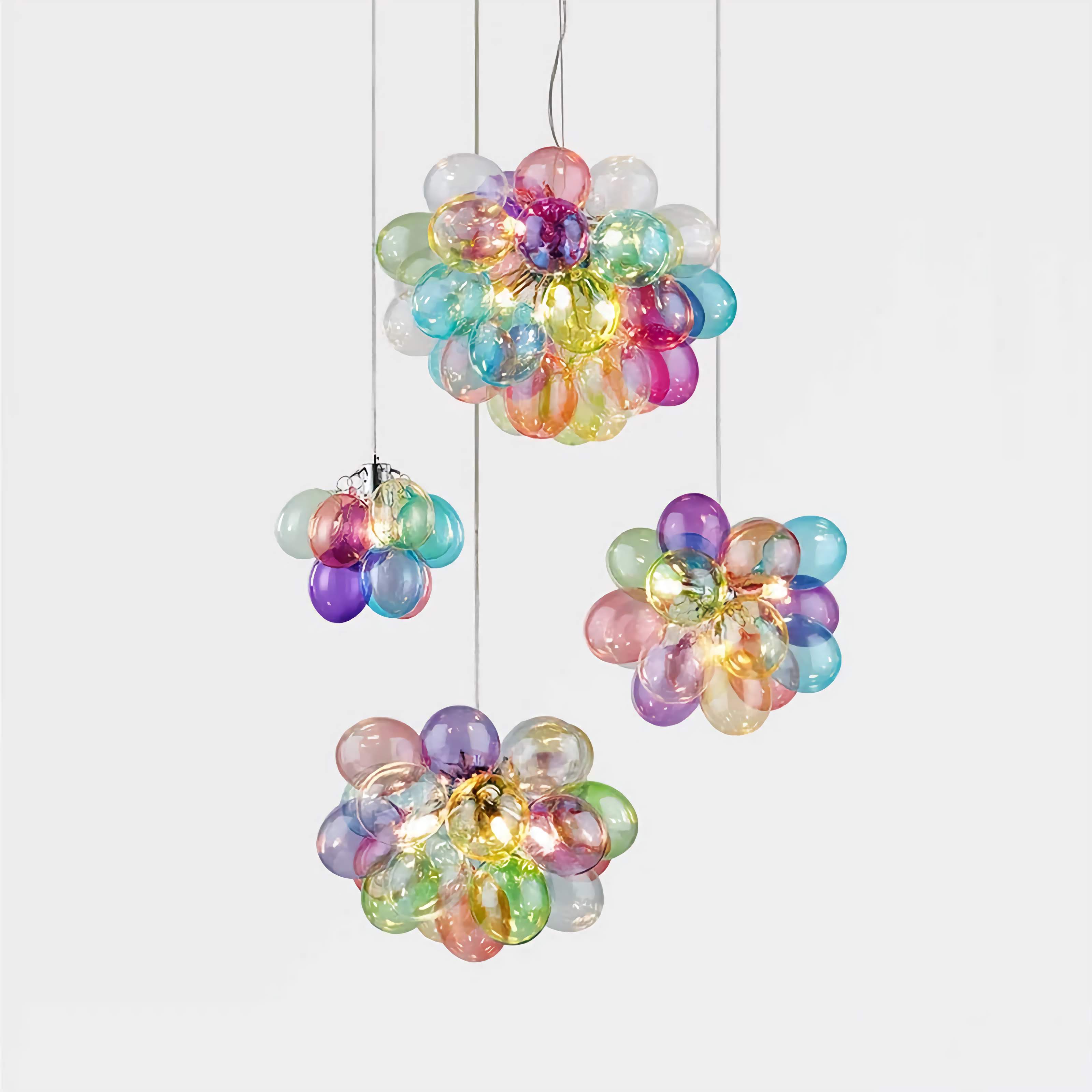 Glass Balloon Pendant Light | Colorful Stained-glass Cluster Chandelier for Stairwell Entry & Dining Casalolalights