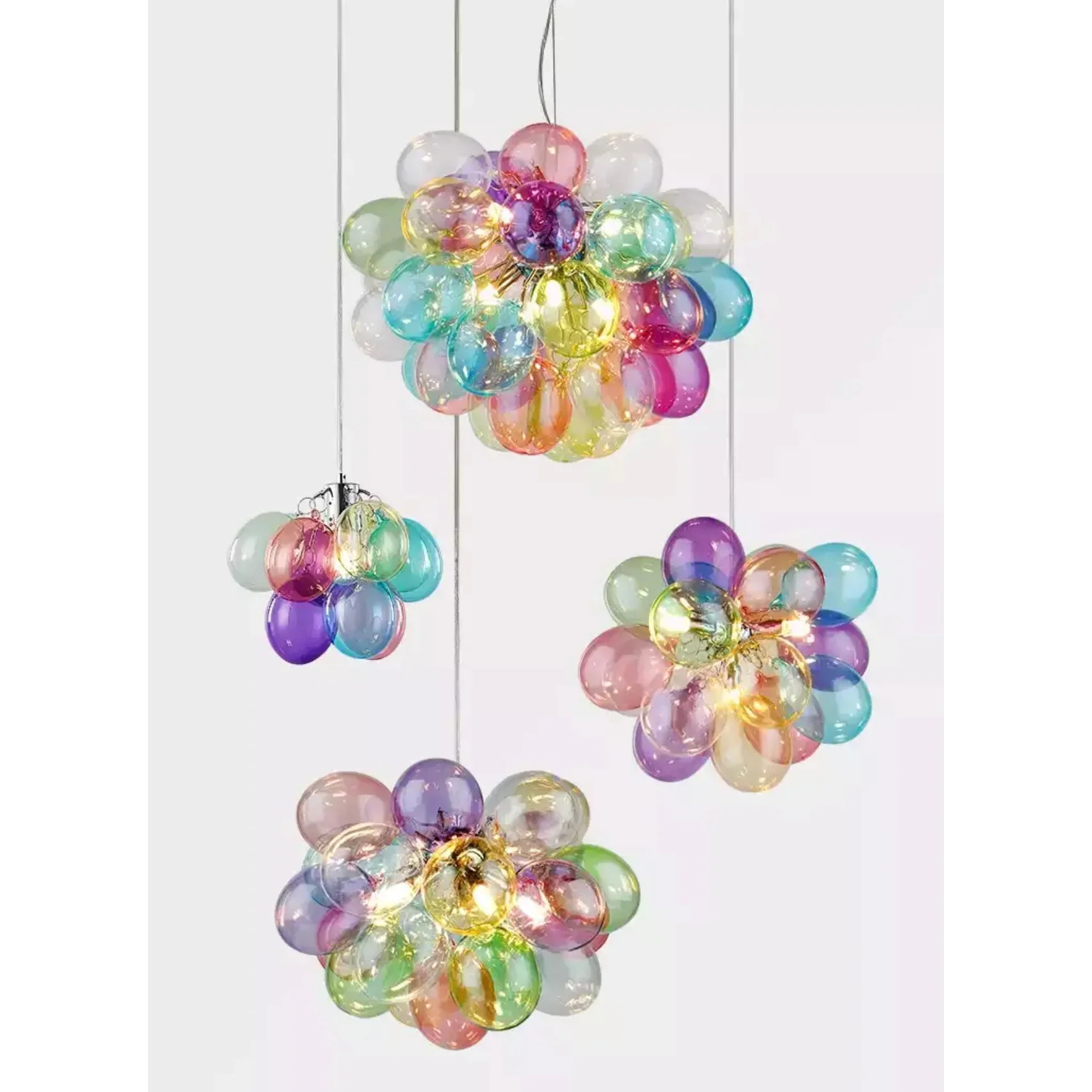 Glass Balloon Pendant Light | Colorful Stained-glass Cluster Chandelier for Stairwell Entry & Dining Casalolalights