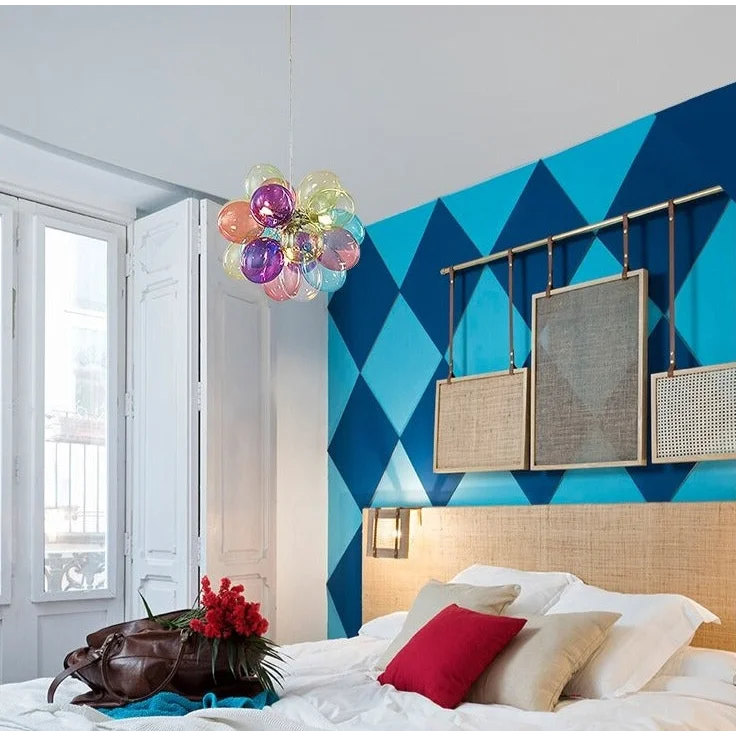 Glass Balloon Pendant Light | Colorful Stained-glass Cluster Chandelier for Stairwell Entry & Dining Casalolalights