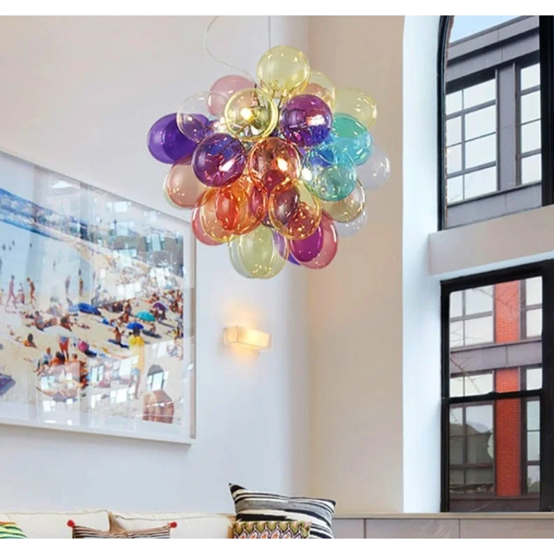 Glass Balloon Pendant Light | Colorful Stained-glass Cluster Chandelier for Stairwell Entry & Dining Casalolalights