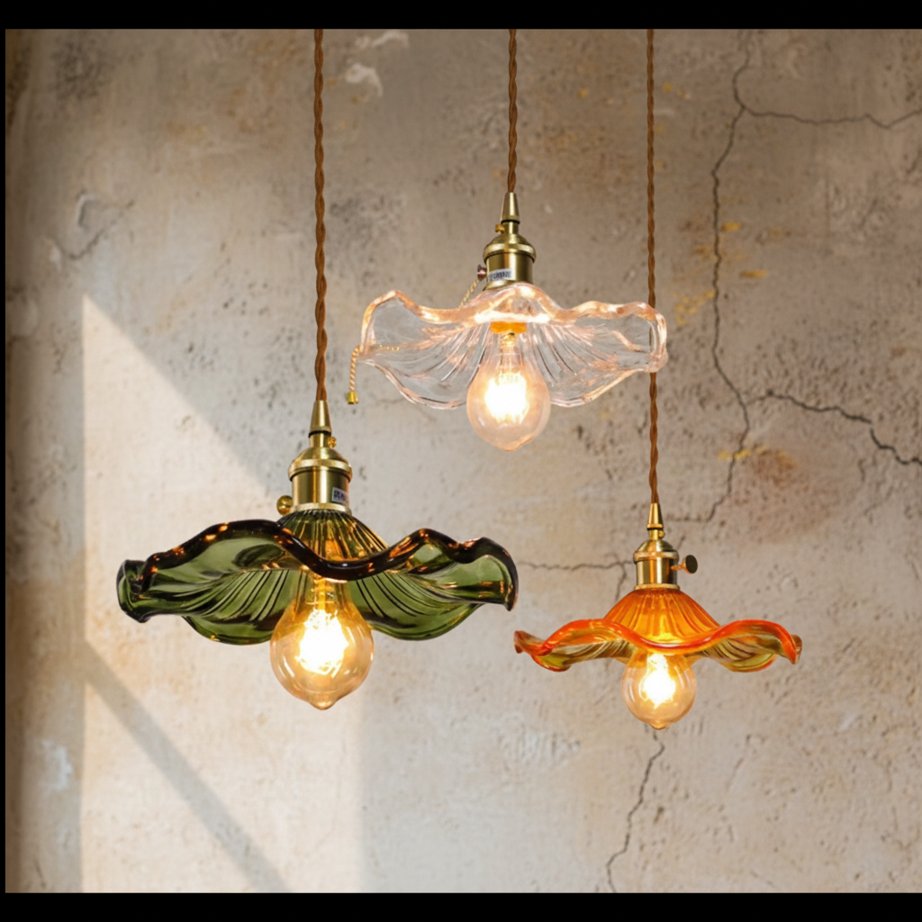 Glass Pendant Lighting | Green Champagne Biophilic Design Cottagecore Lamps | 1-lights