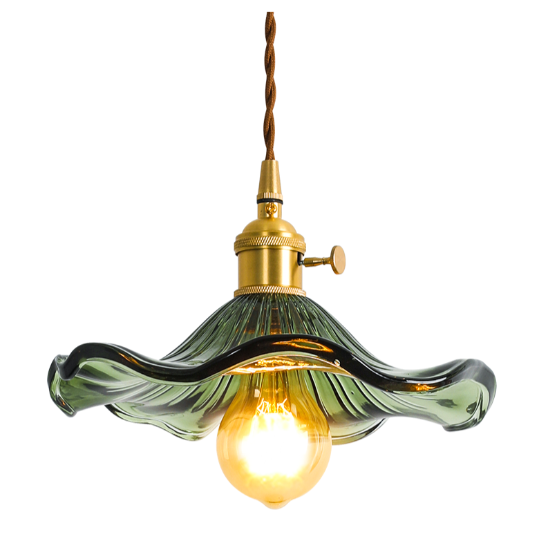 Glass Pendant Lighting | Green Champagne Biophilic Design Cottagecore Lamps | 1-lights - Lamps