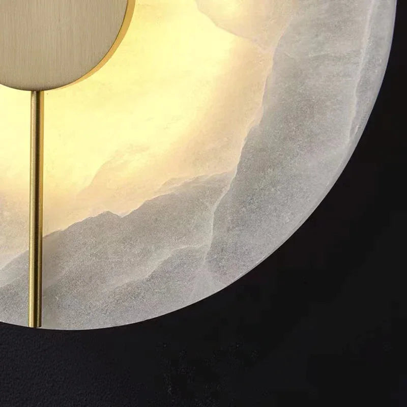 Marble Wall Light | Contemporary Round Stone Sconce with Copper Accents Dual Led Foyer & Bedroom Casalolalights Luxury