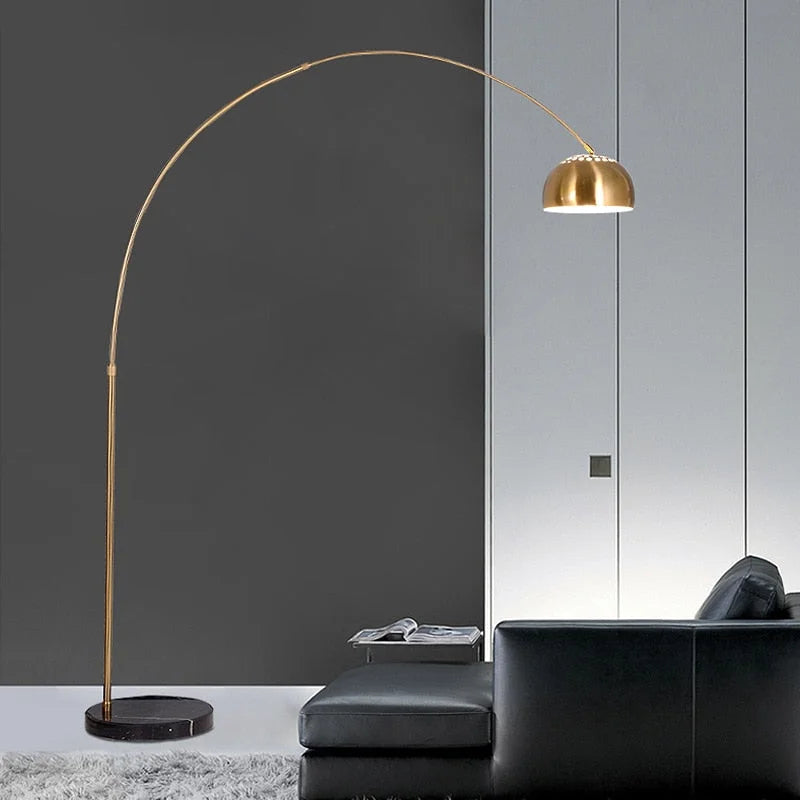 Mid-century Modern Arc Floor Lamp With Marble Base| Black