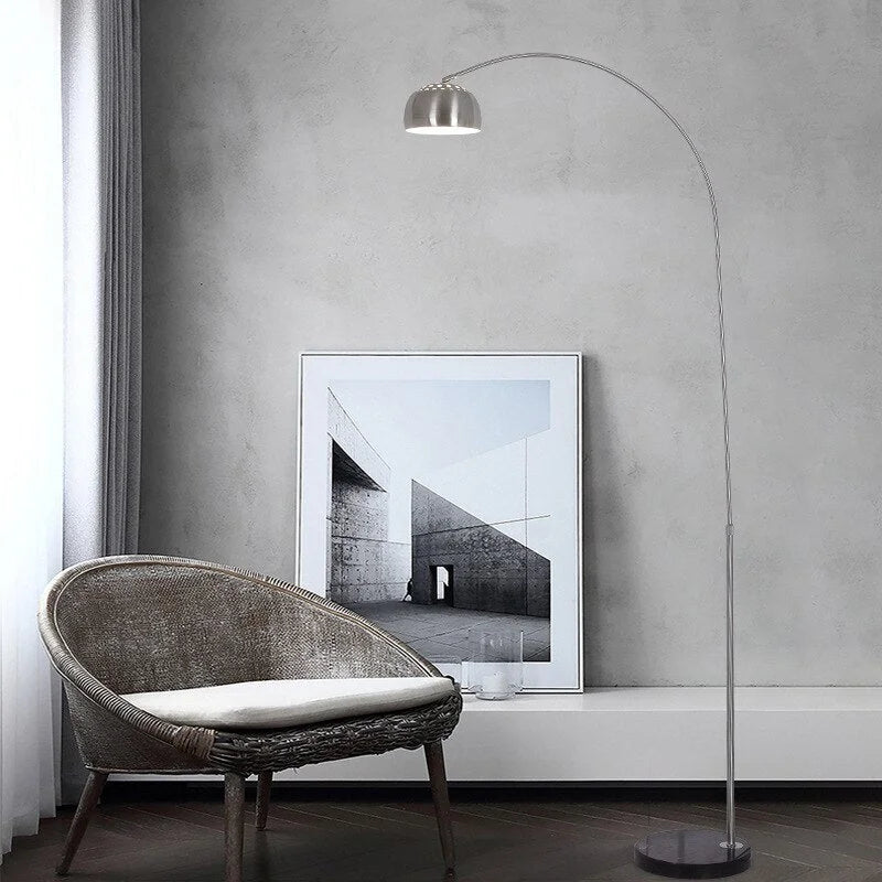 Mid Century Modern Arc Floor Lamp with Marble Base| Black Gold Living Room