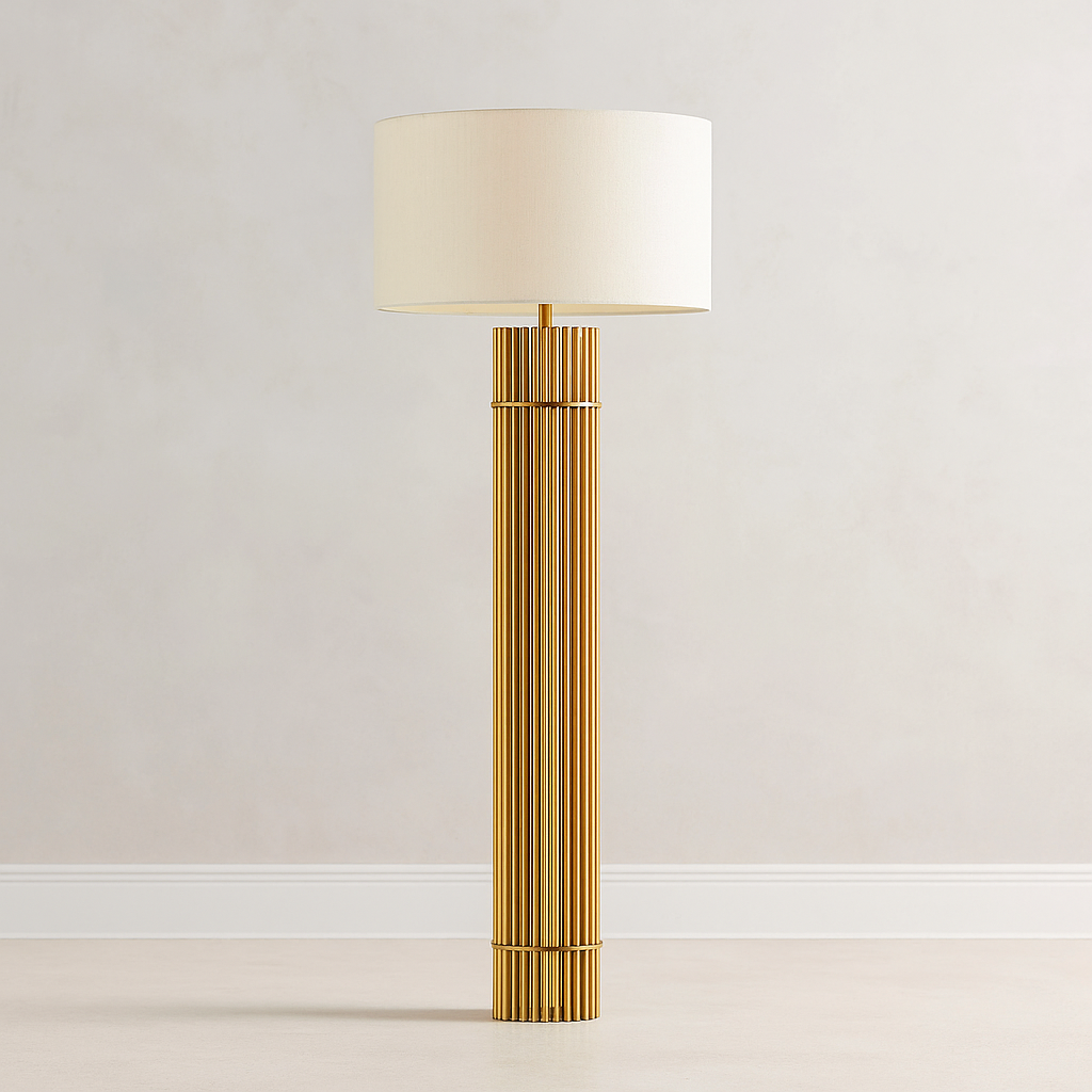 Copper Column Floor Lamp | Bronze with Fabric Drum Shade Modern Transitional Living Room Casalolalights Luxury Lamps