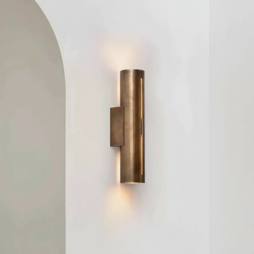 Solid Copper Cylinder Wall Sconce | Up & Down Hallway Light 2 Sizes Natural Patina Staircase Casalola Lights Luxury
