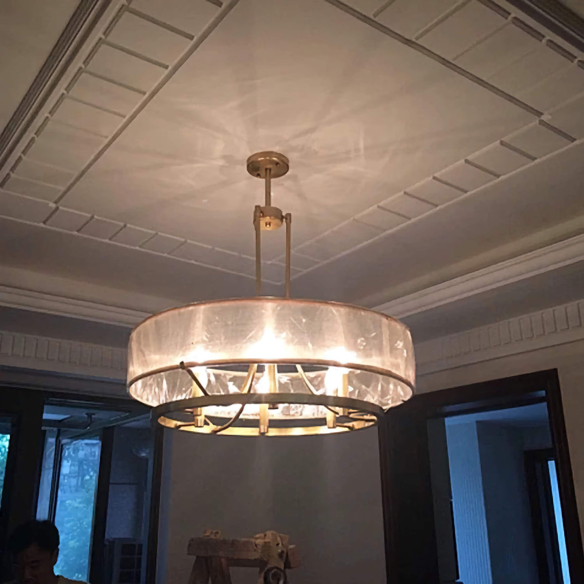 Copper & Fabric Semi-flush Mount | Drum-shade Ceiling Light Modern Transitional Living Dining Casalolalights Luxury