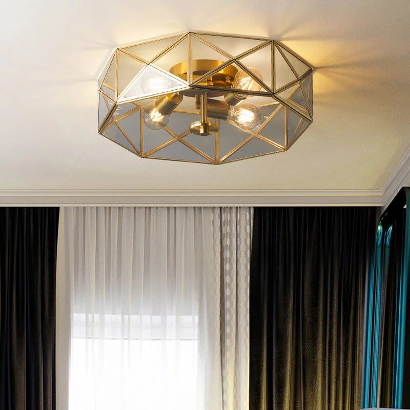 Copper Flush Mount Ceiling Light 45cm | 4-light Grey Glass Low-profile Fixture Living Dining & Bedroom Casalolalights