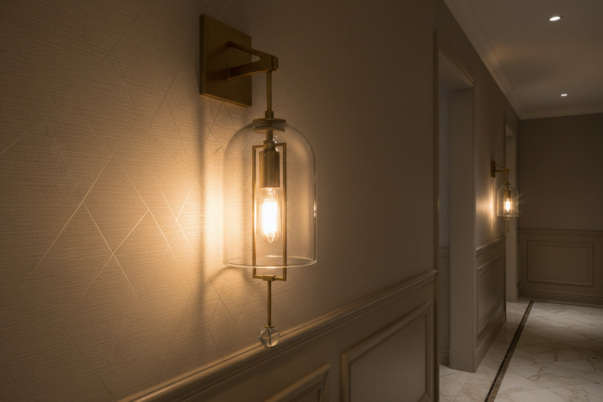 Copper & Glass Bell Wall Sconce | Vertical Hand-blown Modern Art Deco Hallway Bedroom Casalolalights Luxury Lamps