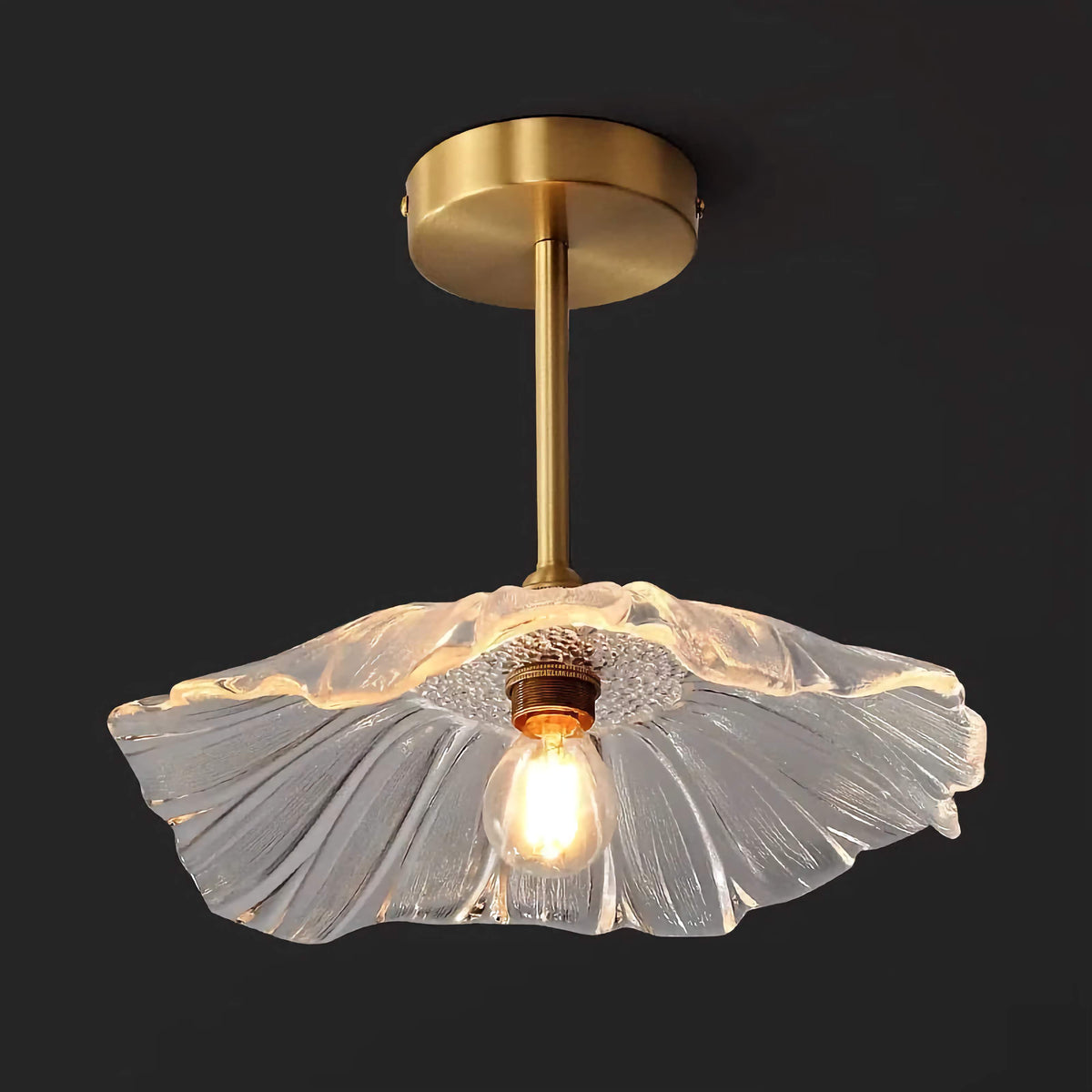 Copper & Glass Flower Semi-flush Mount | Floral Ceiling Light Modern Organic Bedroom Hallway Casalolalights Luxury