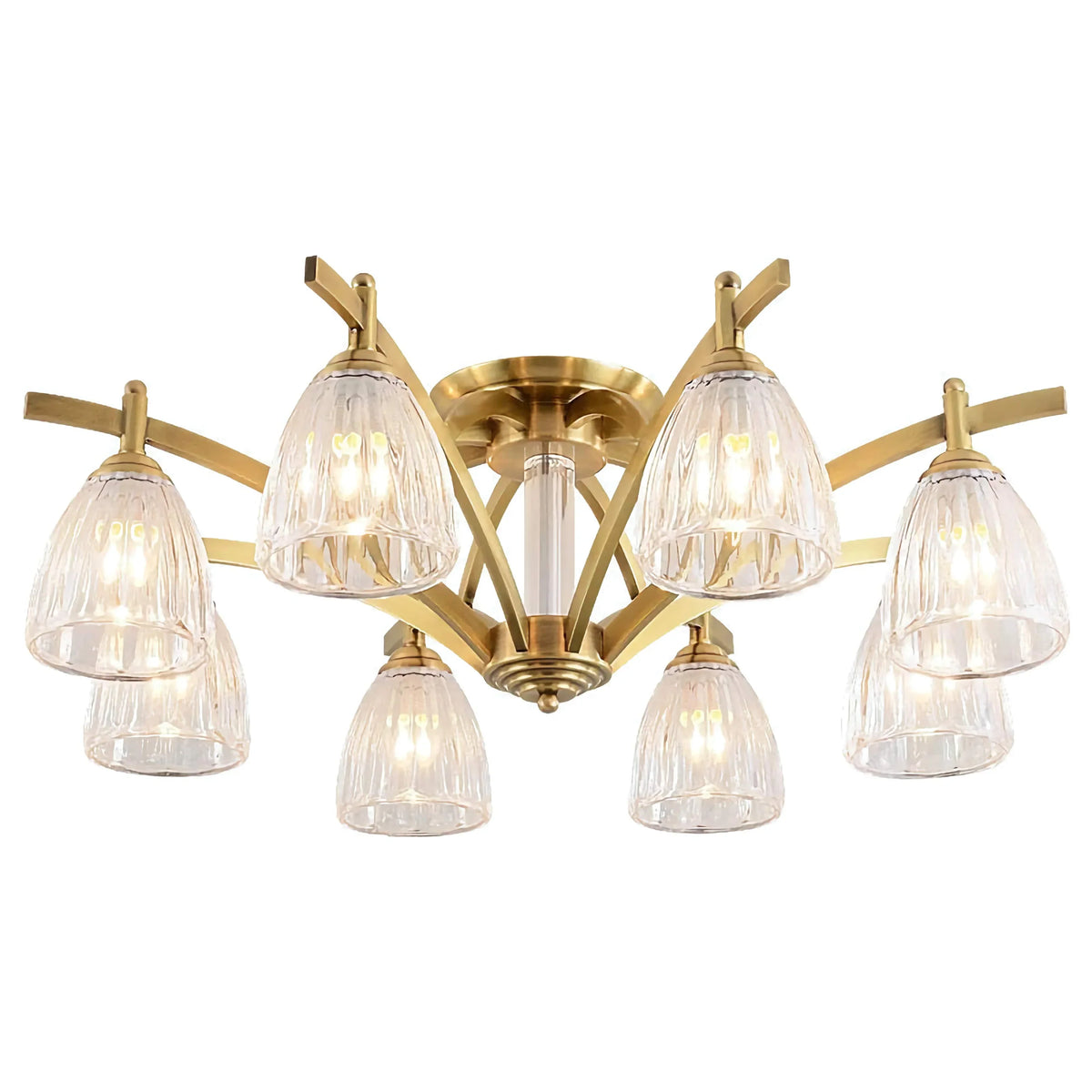 Copper & Glass Semi-flush Mount | Fluted-glass Ceiling Light Transitional Living Dining Room Casalolalights Luxury