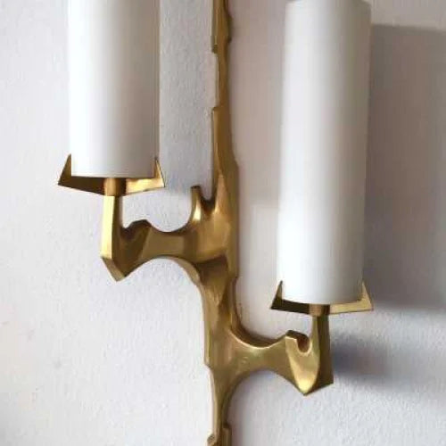 Copper & Frosted Glass Wall Sconce | Sculptural Twin-cylinder 53cm Mid-century Modern Hallway Casalolalights Luxury