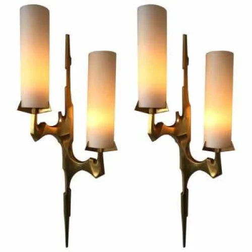 Copper & Frosted Glass Wall Sconce | Sculptural Twin-cylinder 53cm Mid-century Modern Hallway Casalolalights Luxury