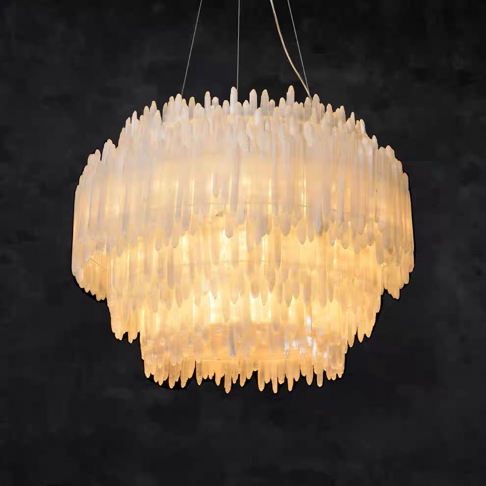 Natural Selenite Crystal Chandelier | Organic Brutalist Pendant | Large 102cm Dining Light | Solid Copper Frame