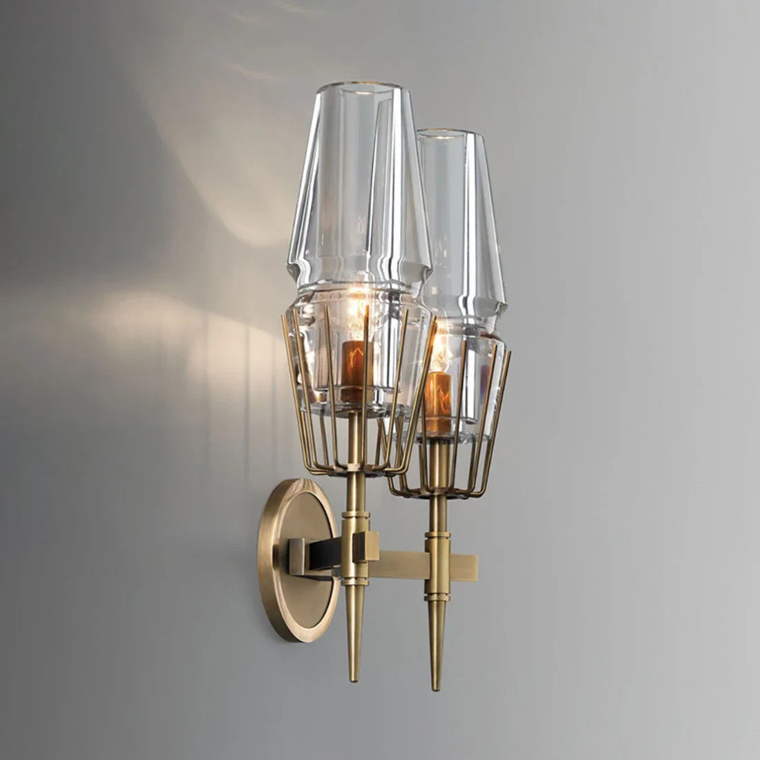 Art Deco Crystal & Copper Wall Sconce – Luxury Double Candle-style Light for Hallway Bedroom