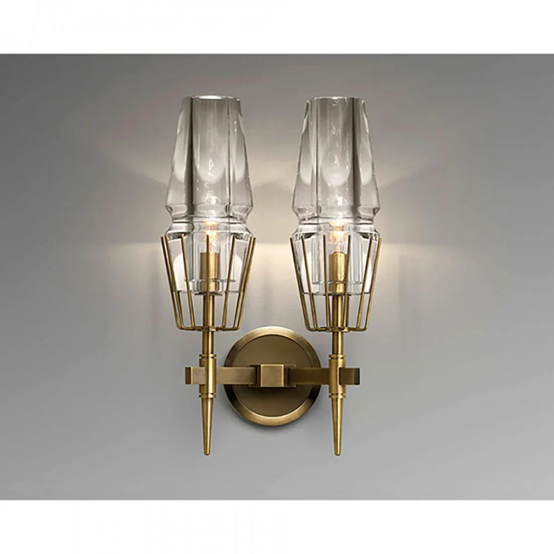 Crystal & Copper Double Candle Wall Sconce | Art Deco Twin-light Hallway Bedroom Casalolalights Luxury Lamps