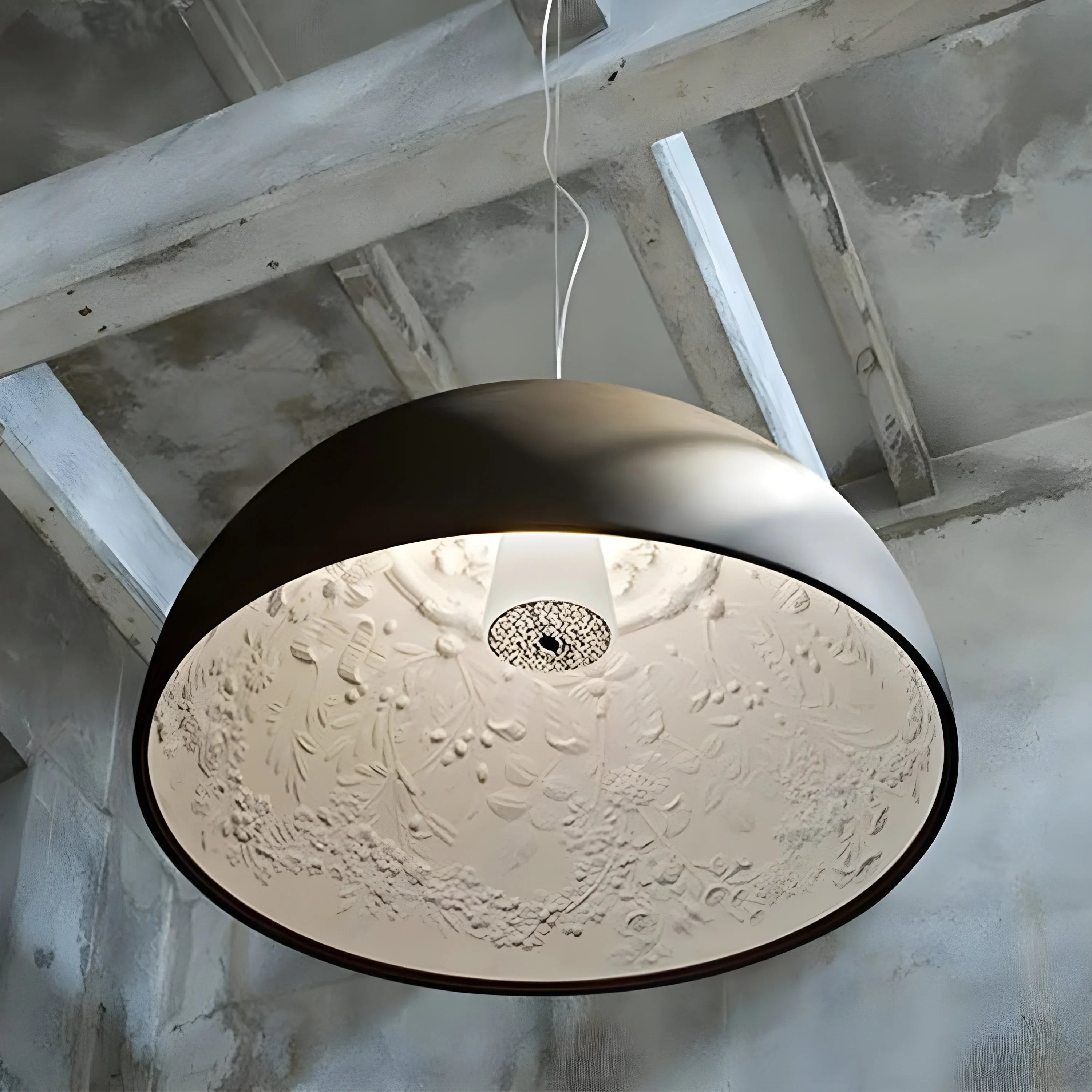 Dome Pendant Light 40-60cm | Black Crystal-flower Relief Ceiling Dining Room & Kitchen Island Casalolalights Luxury